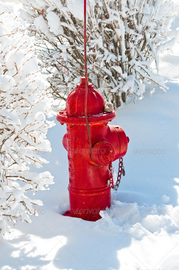 Red fire hydrant in snow
