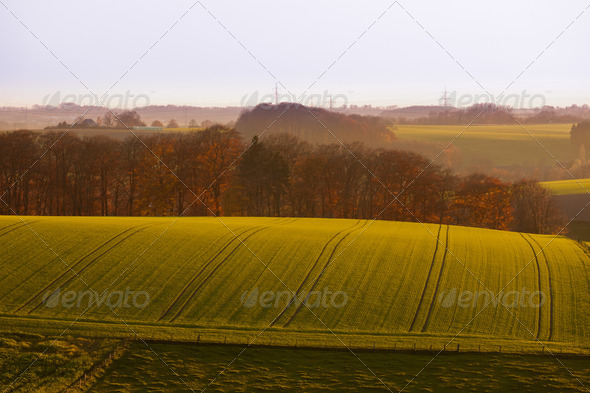 Gently rolling hills farmland of Germany Europe - Stock Photo - Images