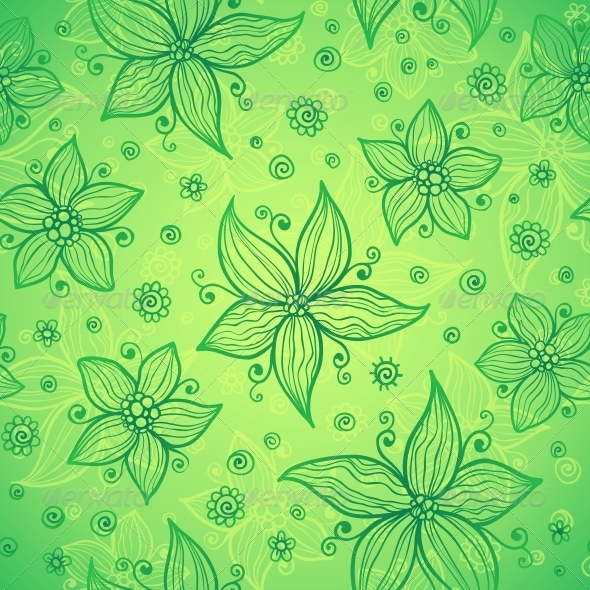 Green Doodle Flowers Vector Seamless Pattern Green Doodle Flowers Vector Seamless Pattern
