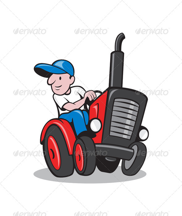 Farmer Driving Vintage Tractor Cartoon Farmer Driving Vintage Tractor Cartoon