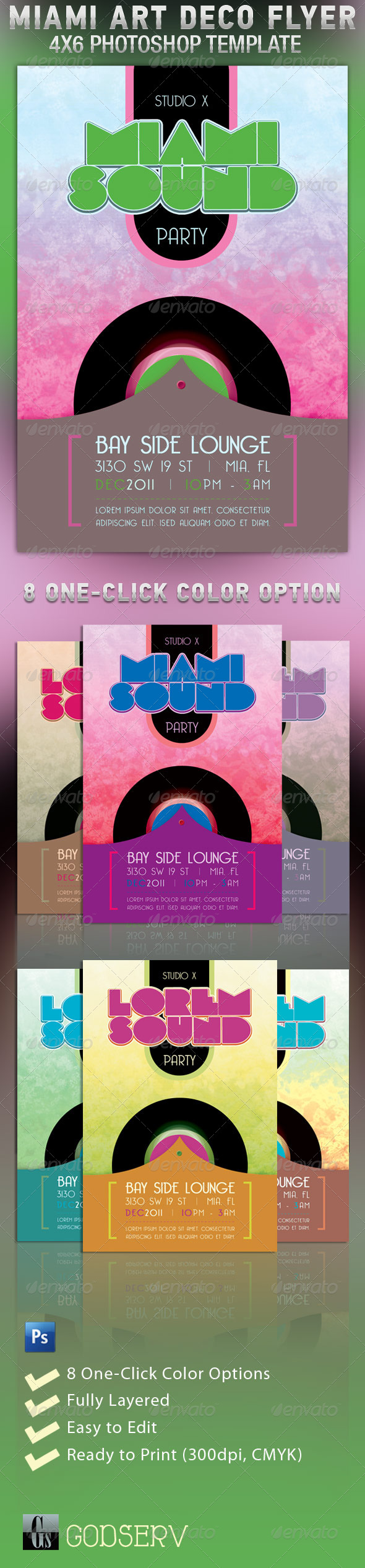 Miami Art Deco Flyer Photoshop Template - Clubs & Parties Events