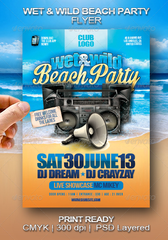 Wet & Wild Beach Party Flyer - Clubs & Parties Events