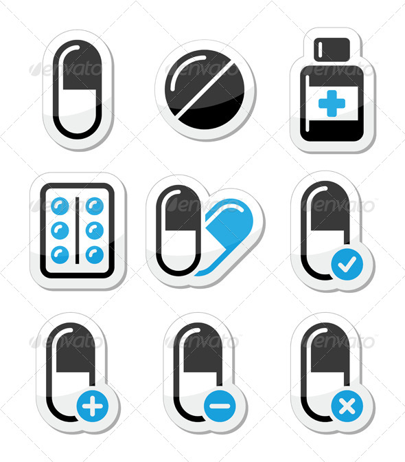 Pills Medication Vector Icons Set Pills Medication Vector Icons Set