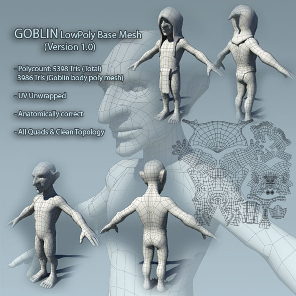 Goblin Low Poly Base Mesh Ver1.0 - 3DOcean Item for Sale