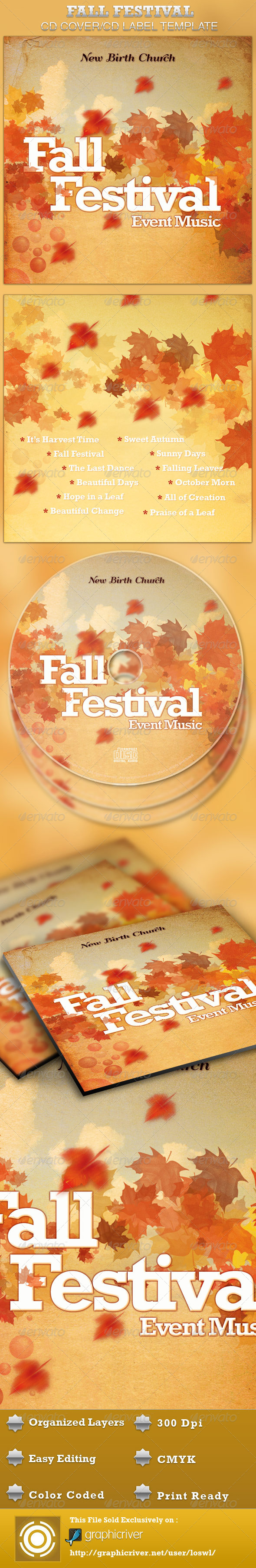 Fall Festival CD Artwork Template - CD & DVD artwork Print Templates