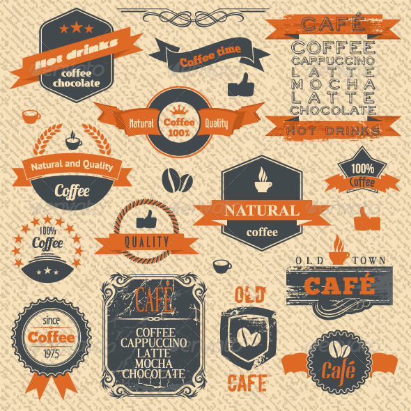 Vector Coffee Stamps and Label Design Backgrounds - Decorative Vectors