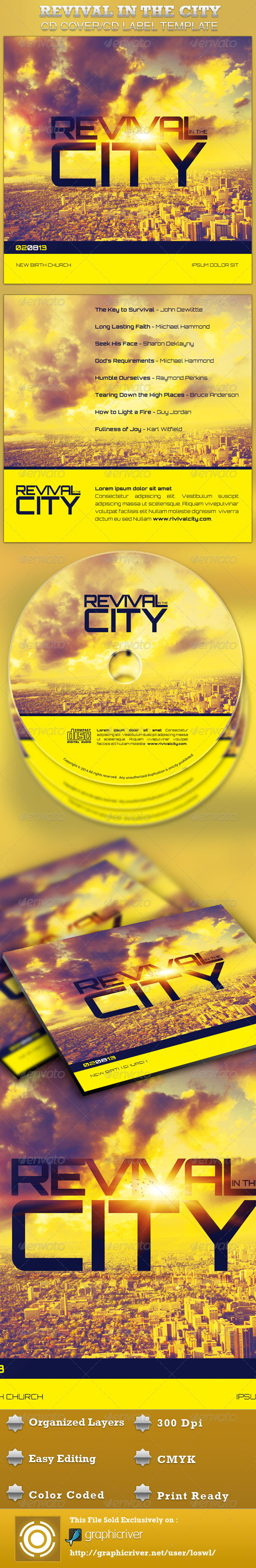 Revival in the City CD Artwork Template - CD & DVD artwork Print Templates