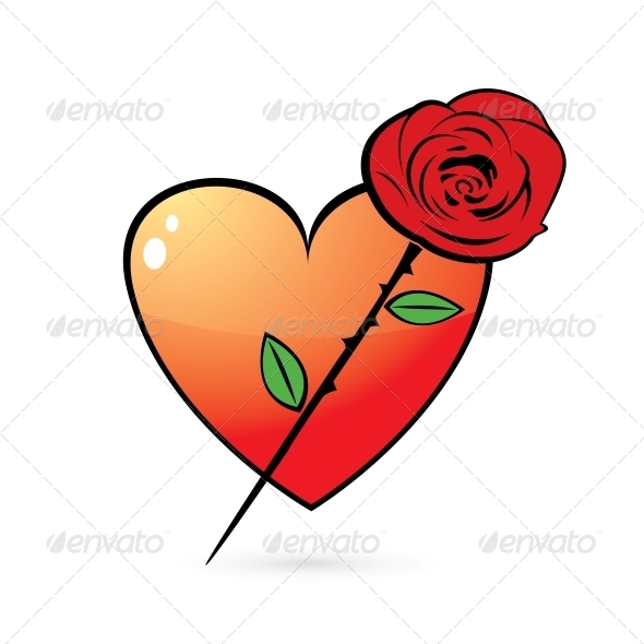Rose and Glossy Heart Icon Rose and Glossy Heart Icon