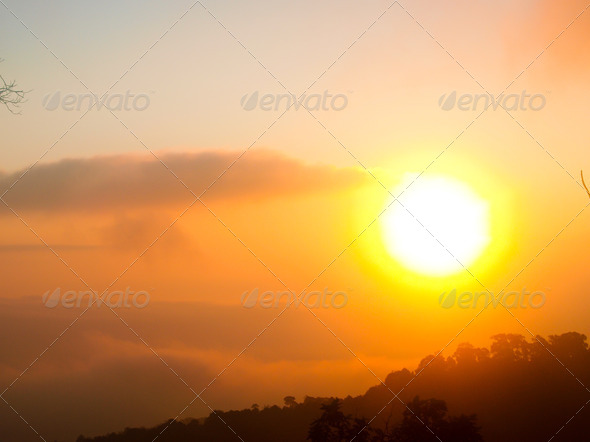 Sun rise from Chaeng hill, Chiang rai Thailand