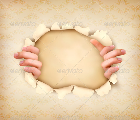 Hands Ripping Paper Background