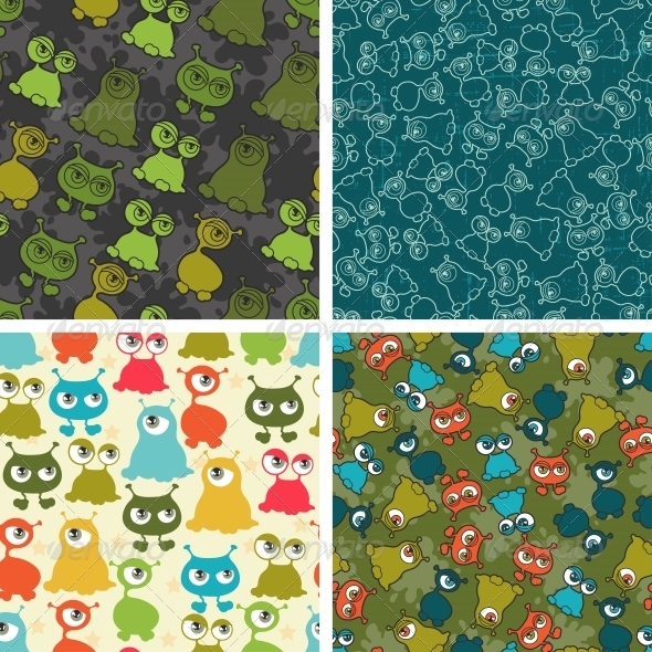 Abstract Seamless Patterns with Monsters Abstract Seamless Patterns with Monsters