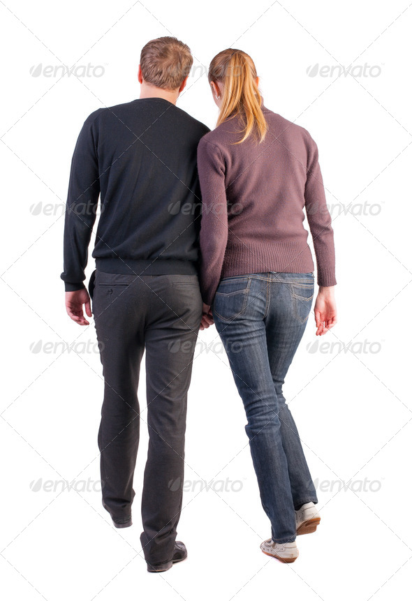 Back view of walking young couple - Stock Photo - Images
