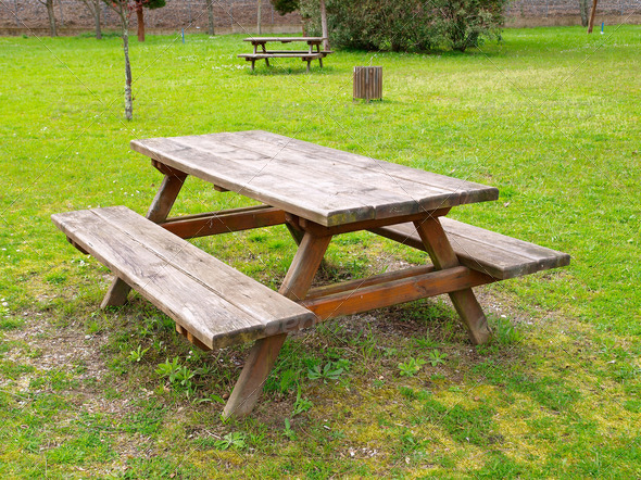 Table and benchs in a park