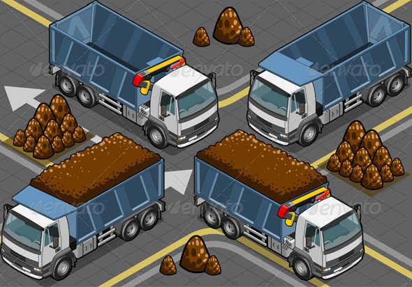 Isometric Containers Trucks in Front View Isometric Containers Trucks in Front View