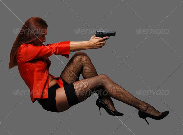 Women with big black gun