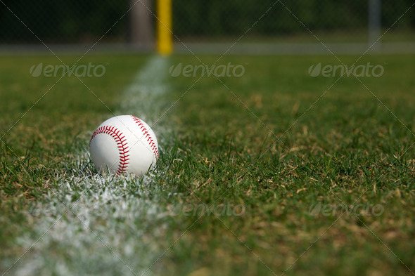Baseball on the Outfield Chalk Line