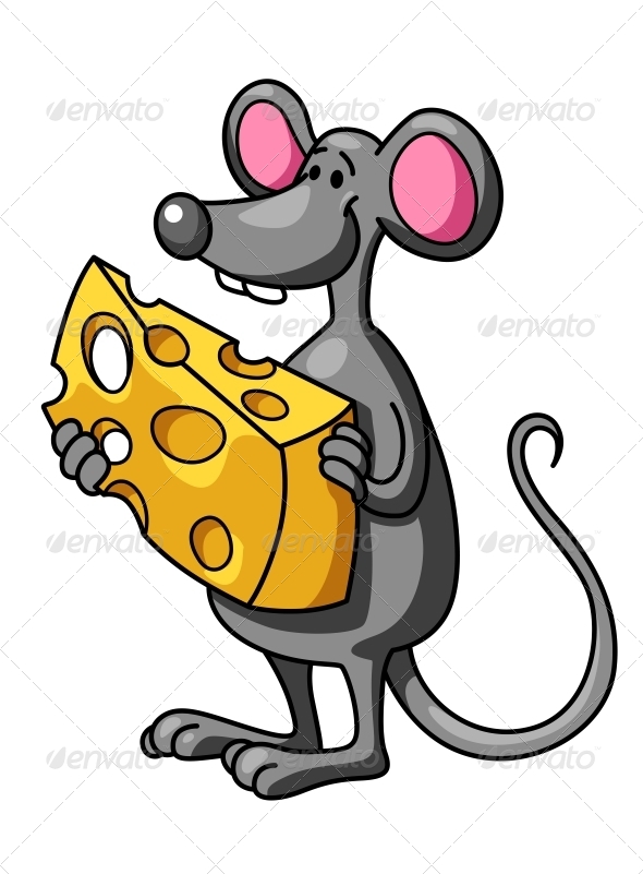 Funny Cartoon Mouse with Cheese