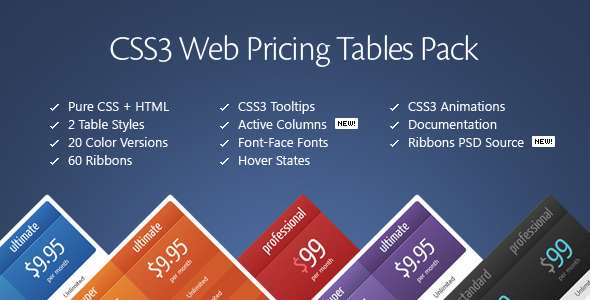 CSS3 Web Pricing Tables Pack (Grids)