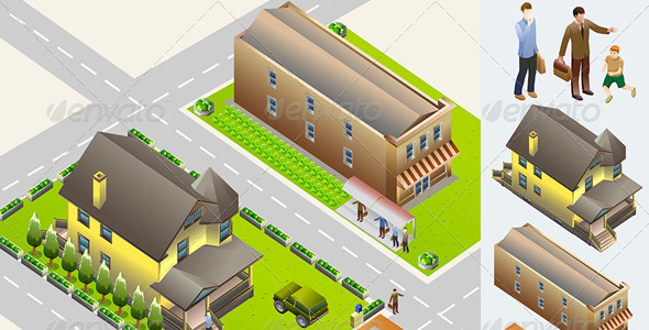 Set of Building and Map Set of Building and Map