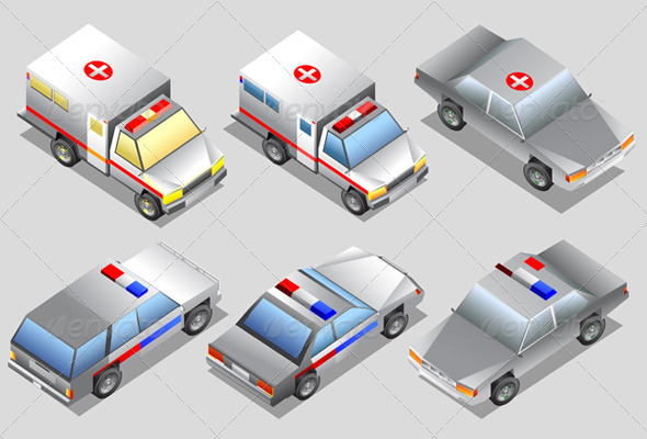 Isometric of Ambulance and Police Car Isometric of Ambulance and Police Car