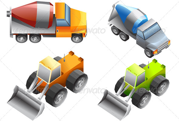 Isometric of Excavator and Bulldozer Isometric of Excavator and Bulldozer
