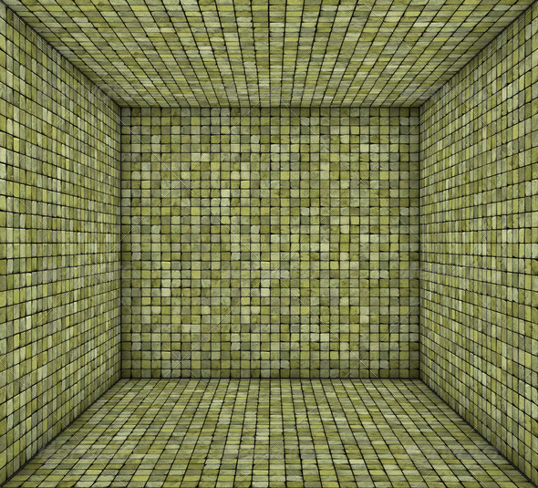 3d mosaic green yellow square tiled empty space