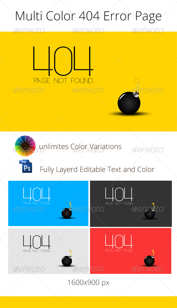 Multi Color 404 Error Web Page Template created in Multi Color 404 Error Web Page Template created in