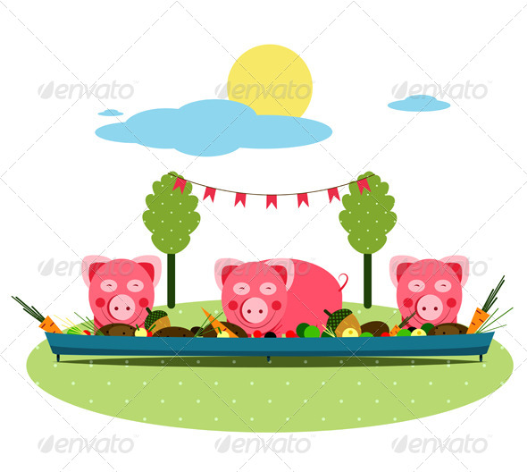 Pigs Eating Food at Farm Pigs Eating Food at Farm