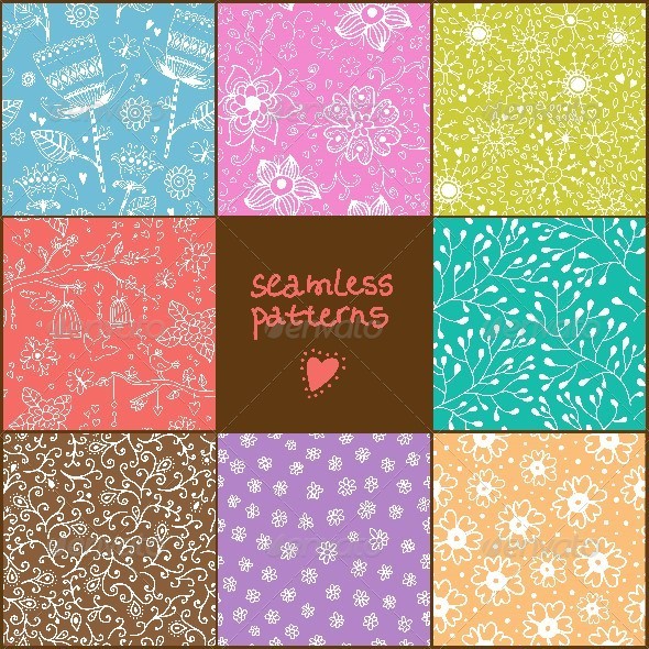 Set of Eight Colorful Floral Patterns Set of Eight Colorful Floral Patterns