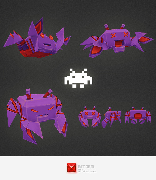 Low Poly Space Invader Alien 04 Low Poly Space Invader Alien 04