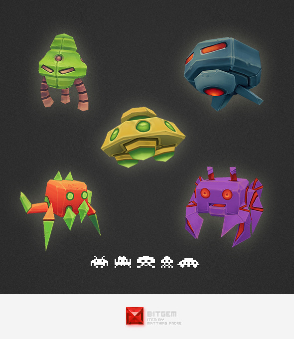 Low Poly Space Invader Set - 3DOcean Item for Sale