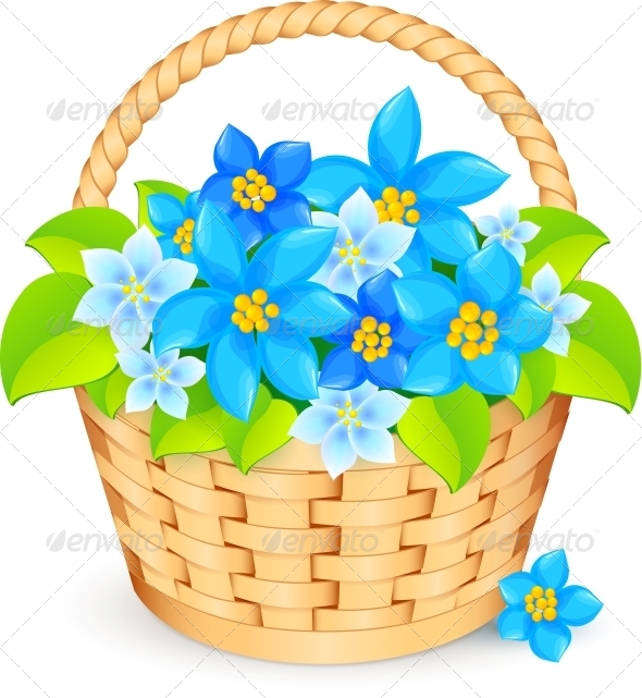 Vector Basket of Blue Flowers Vector Basket of Blue Flowers