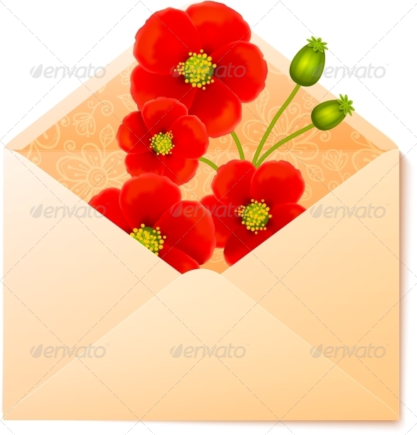 Vecot Envelope with Red Flowers Inside Vecot Envelope with Red Flowers Inside