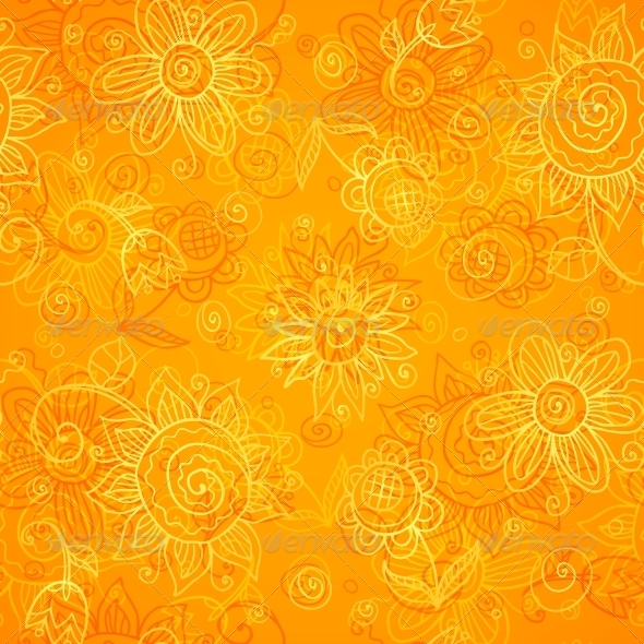 Orange Floral Bright Vector Seamless Pattern GraphicRiver