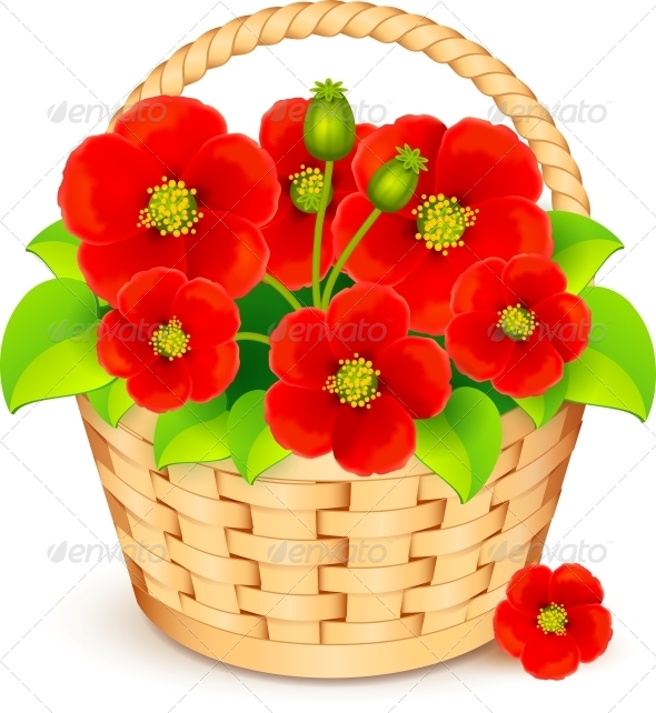Vector Basket with Red Flowers Vector Basket with Red Flowers