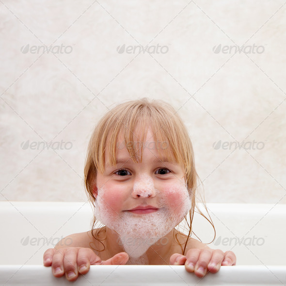 The child is bathed