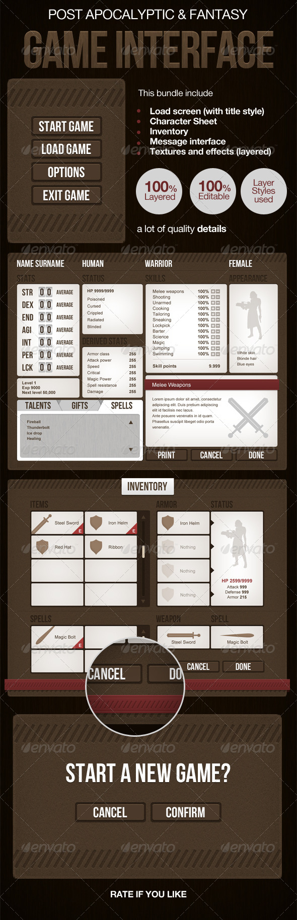 Post Apocalyptic or Medieval RPG Game Interface Post Apocalyptic or Medieval RPG Game Interface