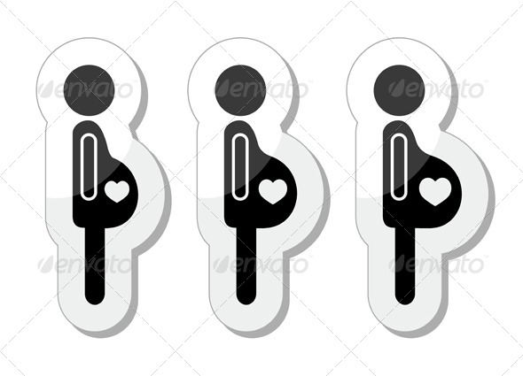 Pregnant Woman Stages of Bump Icons Set Pregnant Woman Stages of Bump Icons Set