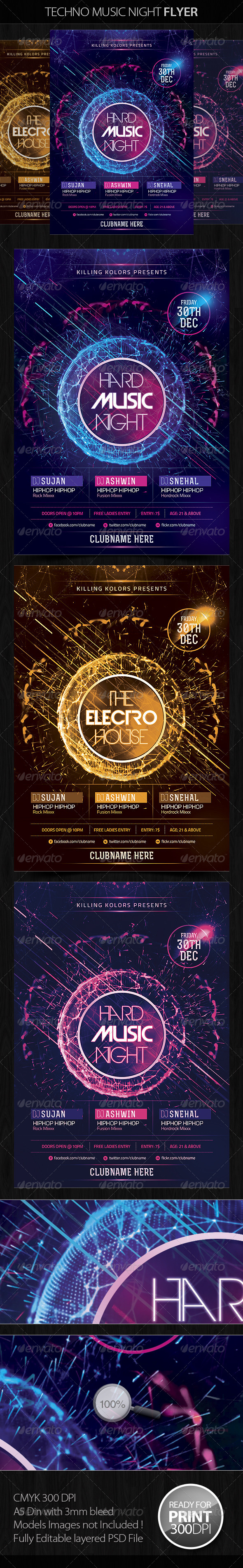 Techno Music Night Flyer Techno Music Night Flyer