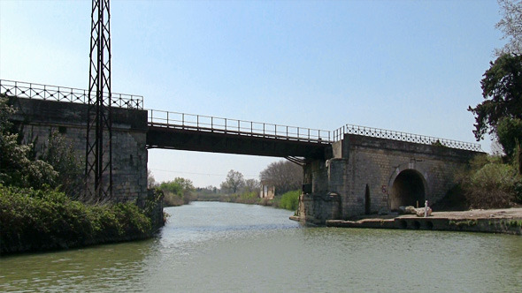 Vessel Sails Through Canal Under the Town Bridge 2 Vessel Sails Through Canal Under the Town Bridge 2