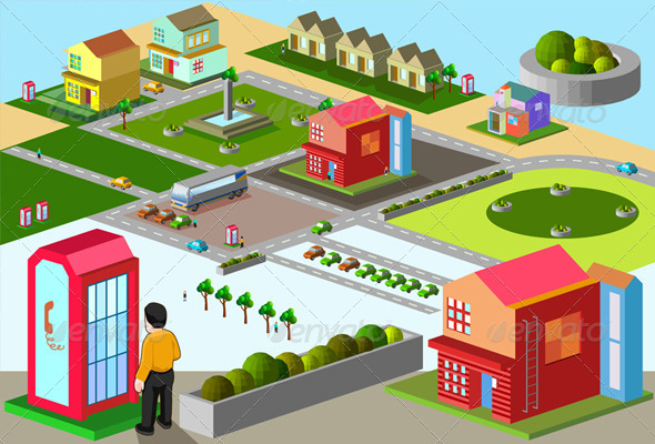 Set of Simple Building and Map Isometric Series Set of Simple Building and Map Isometric Series