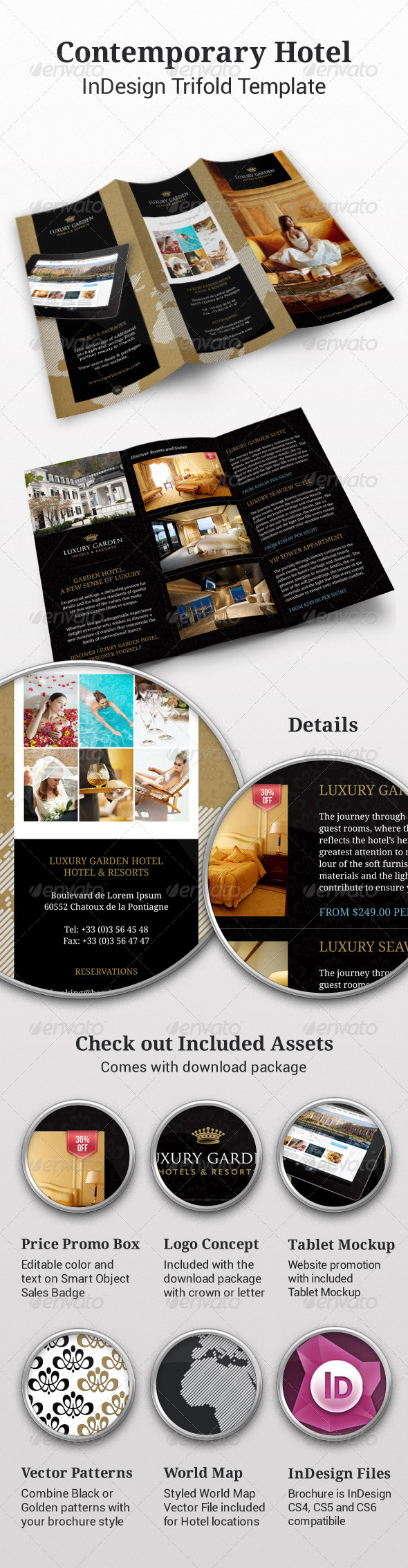 Tri-fold: Contemporary Hotel InDesign Brochure - Corporate Brochures