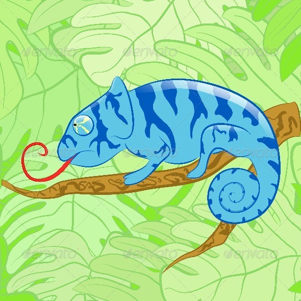 Chameleon on a Branch Against Leaves Chameleon on a Branch Against Leaves