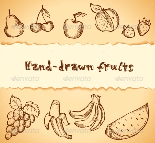 Vintage Sketched Fruits Icon Set