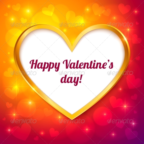 Vector Golden Frame Valentines Greeting Card