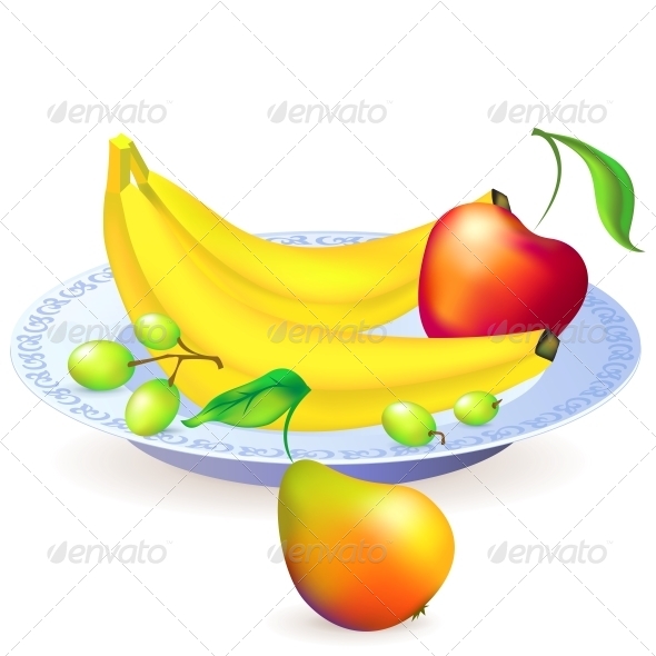 Plate of Fruits, Vector Illustration