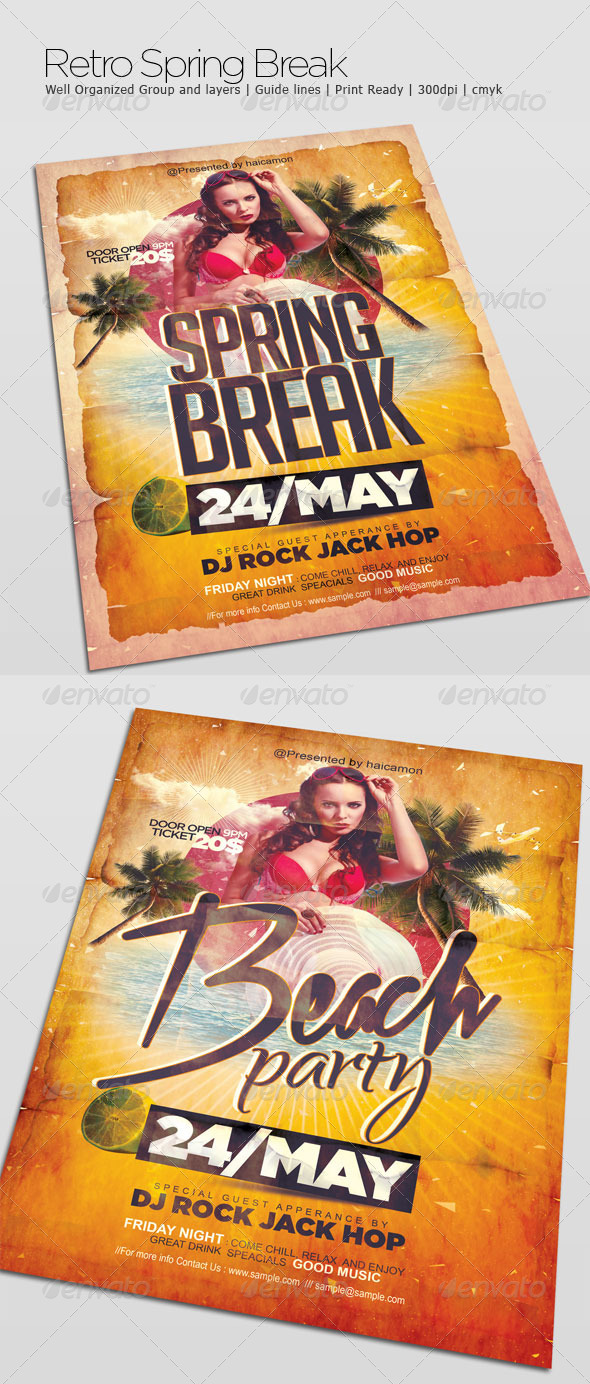 Retro Spring Break - Flyers Print Templates