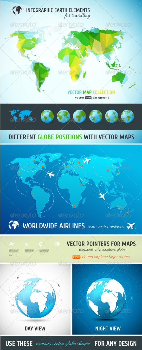 Set of Vector Maps and Realistic Globe Models Set of Vector Maps and Realistic Globe Models