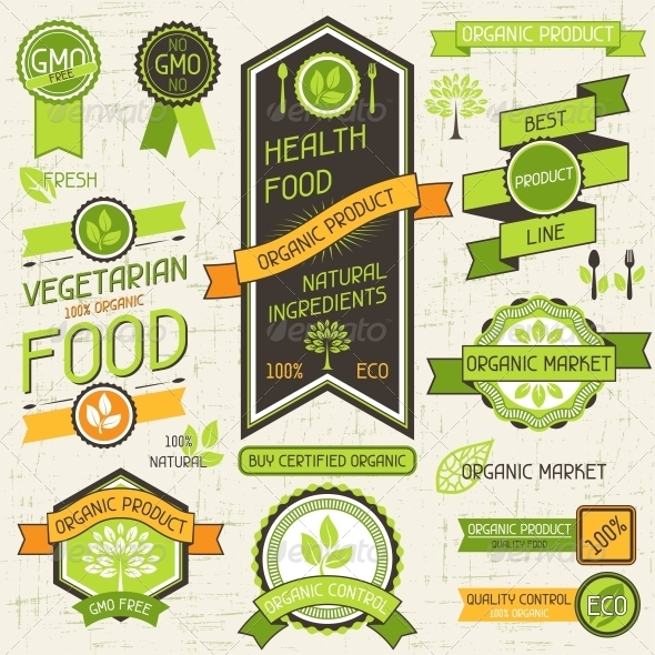 Organic Food Banners Set of Labels and Stickers Organic Food Banners Set of Labels and Stickers