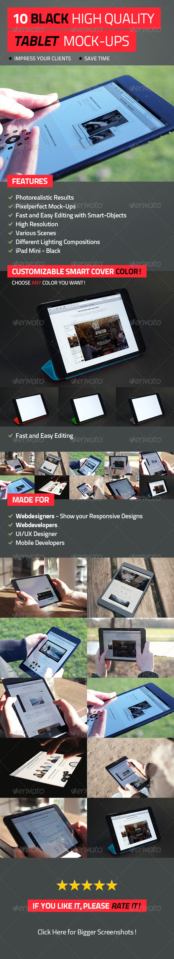 10 Black High Quality Tablet Mock-Ups 10 Black High Quality Tablet Mock-Ups